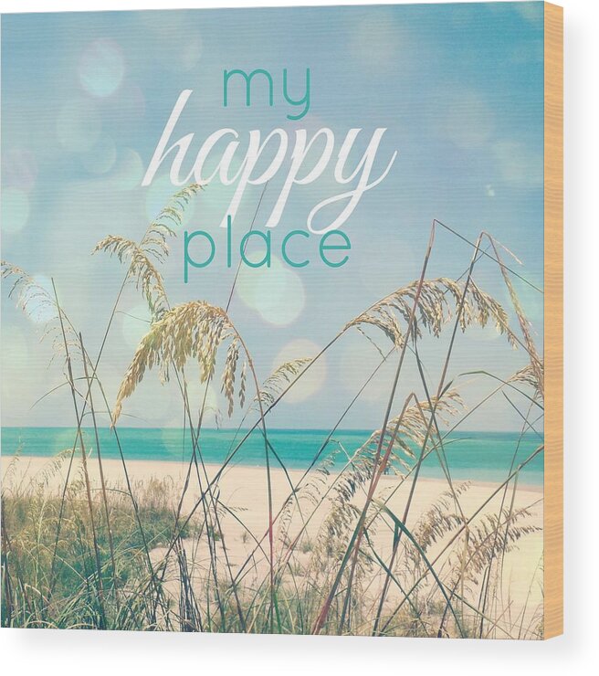 Beach Wood Print featuring the digital art My Happy Place by Valerie Reeves