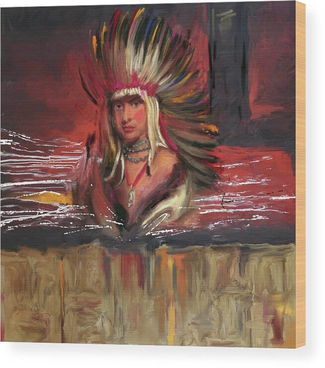Red Indian Wood Print featuring the painting Native American 277 1 by Mawra Tahreem