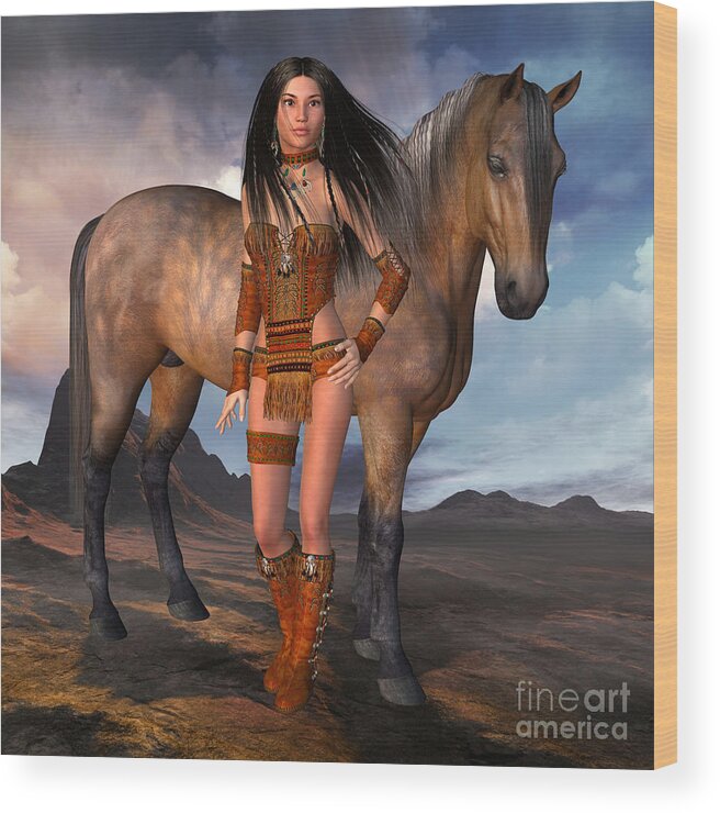 Native-american-girl Wood Print featuring the mixed media Native American by Diane K Smith