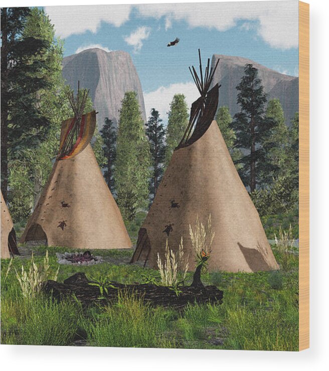 Tepees Wood Print featuring the photograph Native American Mountain Tepees by Walter Colvin