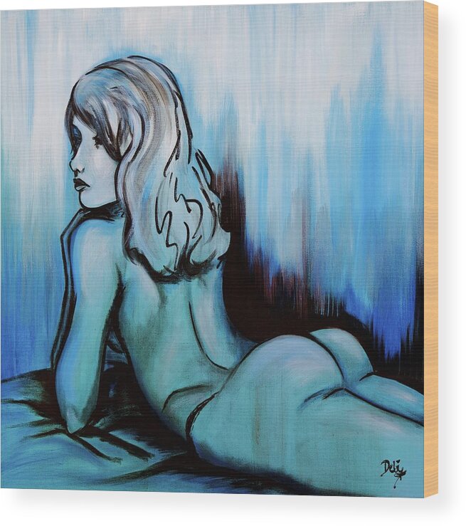 Nearly Naked Blue Ombre Wood Print featuring the painting Nearly Naked Blue Ombre' by Debi Starr