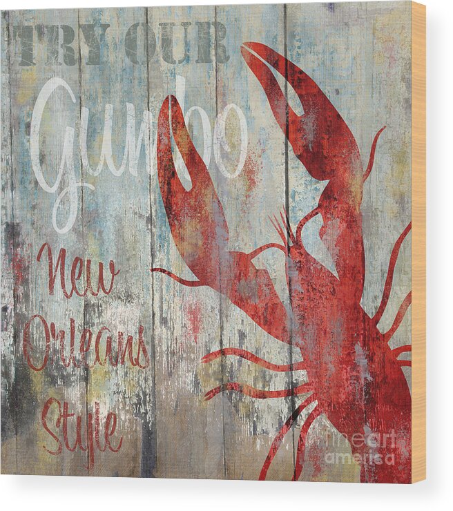 Lobster Wood Print featuring the painting New Orleans Gumbo by Mindy Sommers