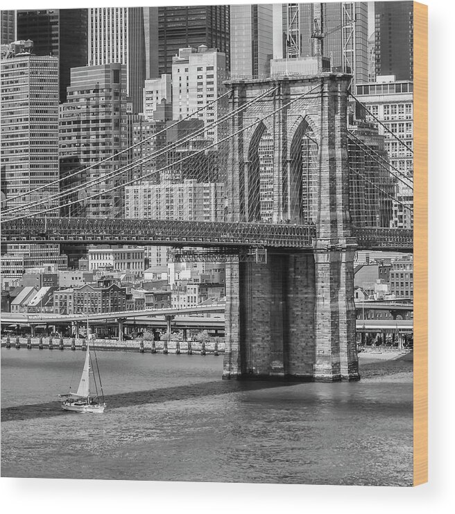 New York Wood Print featuring the photograph NEW YORK CITY Brooklyn Bridge and East River by Melanie Viola