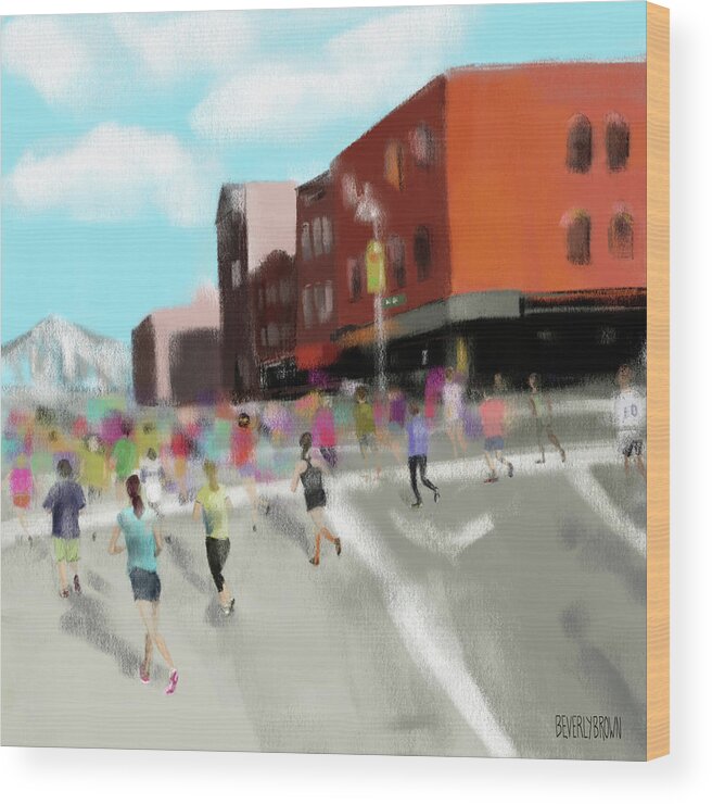 New York Wood Print featuring the painting New York City Marathon by Beverly Brown