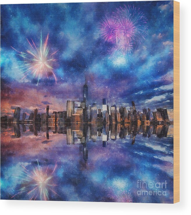 City Wood Print featuring the photograph New York Fireworks by Ian Mitchell