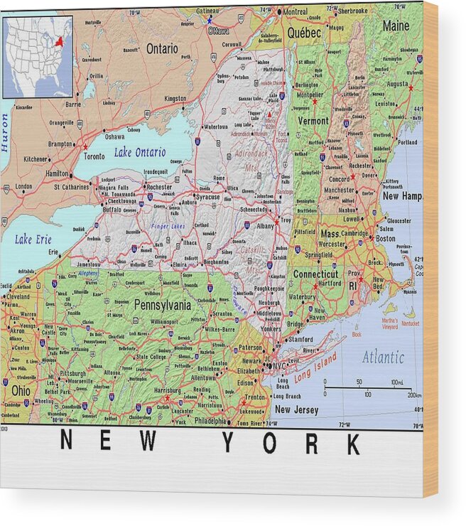 State Wood Print featuring the photograph New York Map by Florene Welebny