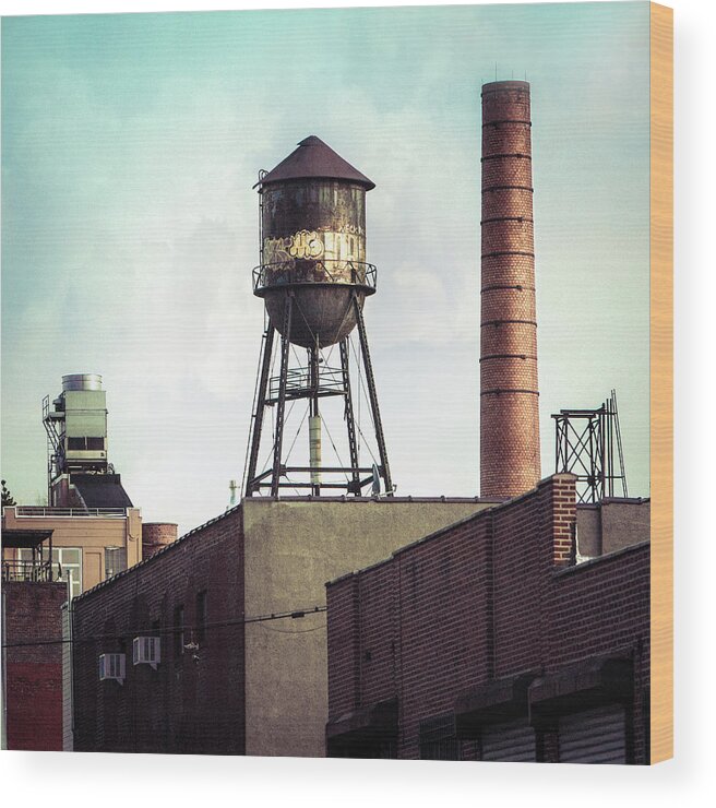 Water Towers Wood Print featuring the photograph New York Water Towers 19 - Urban Industrial Art Photography by Gary Heller