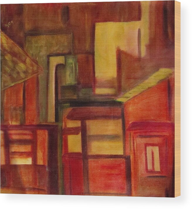 Cityscape Wood Print featuring the painting Night lights by Patricia Cleasby