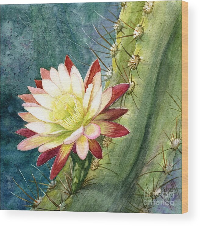 Cereus Cactus Wood Print featuring the painting Nightblooming Cereus Cactus by Marilyn Smith