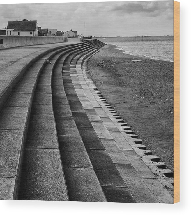 Monochromephotography Wood Print featuring the photograph North Beach, Heacham, Norfolk, England by John Edwards