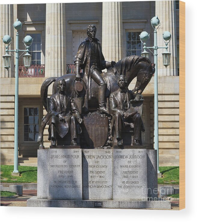 Raleigh Wood Print featuring the photograph North Carolina Presidents Statue by Jill Lang