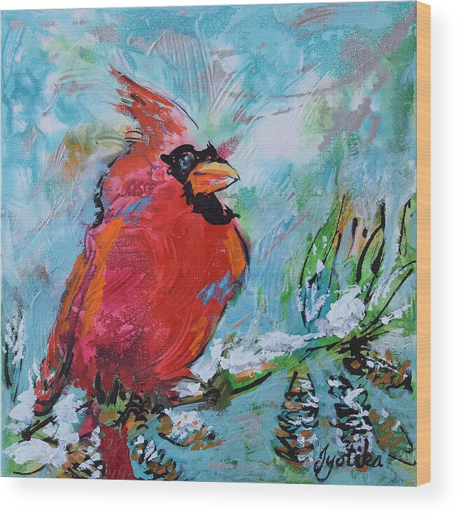 Cardinal Wood Print featuring the painting Northern Cardinal by Jyotika Shroff