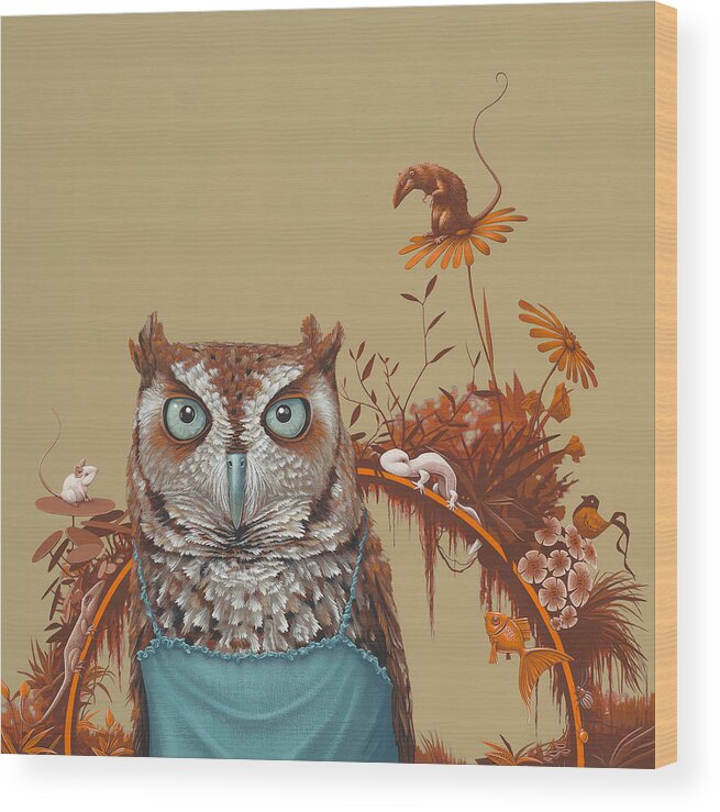 Owl Wood Print featuring the painting Northern Screech Owl by Jasper Oostland
