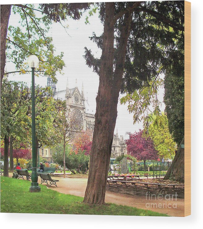 Notre Dame Paris Wood Print featuring the photograph Notre Dame from Square Rene Viviani by Felipe Adan Lerma