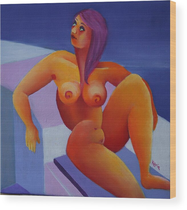 Figurative Wood Print featuring the painting Nude 5 by Karin Eisermann