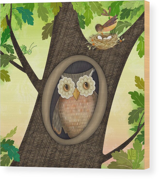 Letter O Wood Print featuring the digital art O is for Owl by Valerie Drake Lesiak
