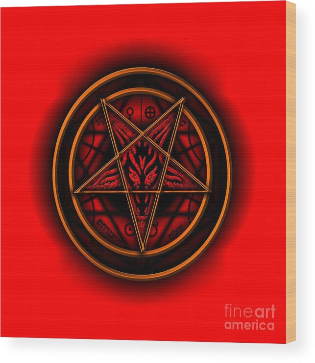 Fantasy Wood Print featuring the digital art Occult Magick Symbol on Red by Pierre Blanchard by Esoterica Art Agency