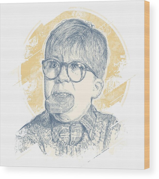 Chadlonius Wood Print featuring the drawing Oh Fudge Ralphie by Chad Lonius