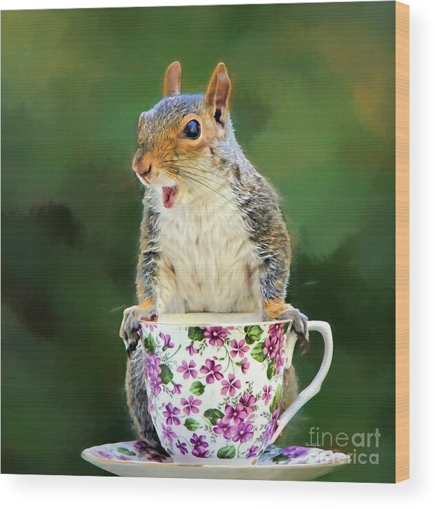 Squirrel Wood Print featuring the mixed media Oh Happy Day by Tina LeCour