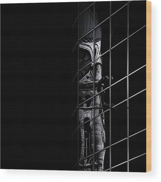 Noiretblanc Wood Print featuring the photograph Old City Hall Reflection 
#toronto by Brian Carson