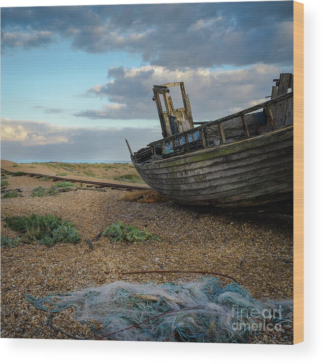 Sea Wood Print featuring the photograph Old Fishing Boat, Dungeness by Perry Rodriguez