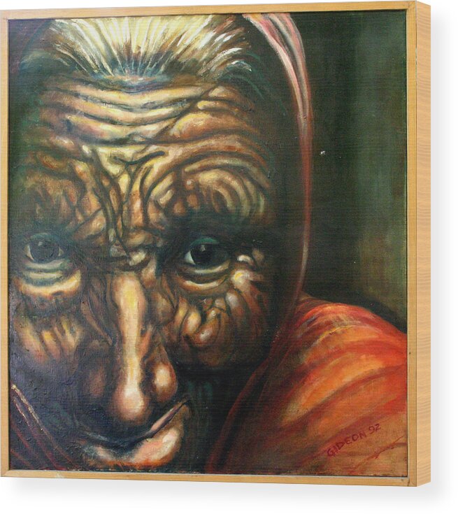 Drawing Wood Print featuring the painting Old Lady - Map of Life by Gideon Cohn