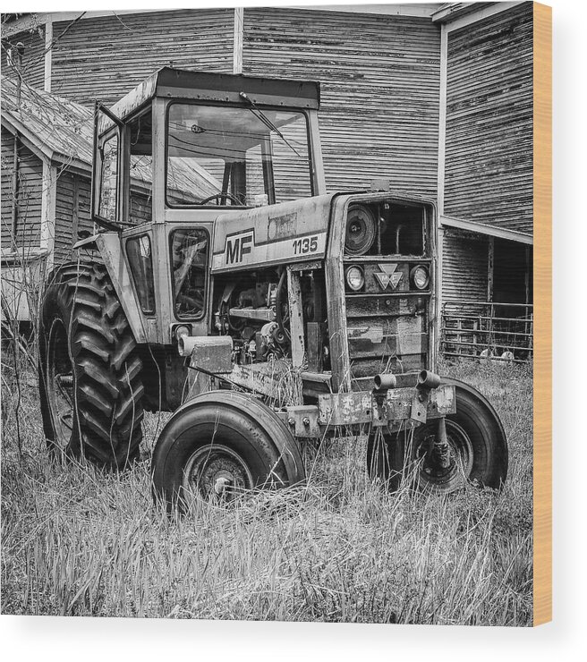 Barn Wood Print featuring the photograph Old Vintage Tractor on a farm in New Hampshire Square by Edward Fielding