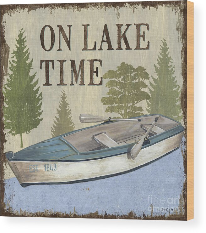 Lake Wood Print featuring the painting On Lake Time by Debbie DeWitt