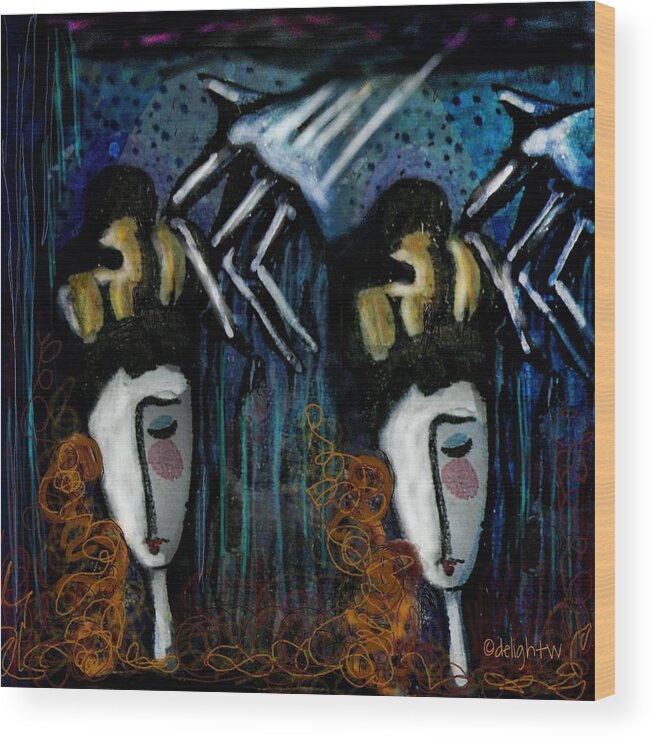 Faces Wood Print featuring the digital art Once There Were Two by Delight Worthyn