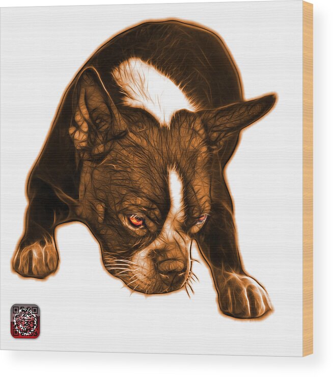 Boston Terrier Wood Print featuring the mixed media Orange Boston Terrier Art - 8384 - WB by James Ahn