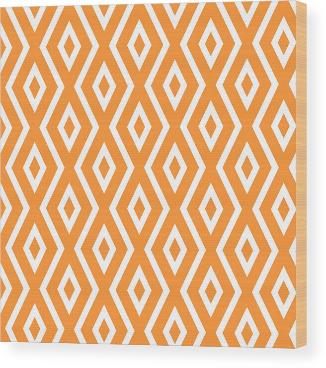 Orange Wood Print featuring the mixed media Orange Diamond Pattern by Christina Rollo