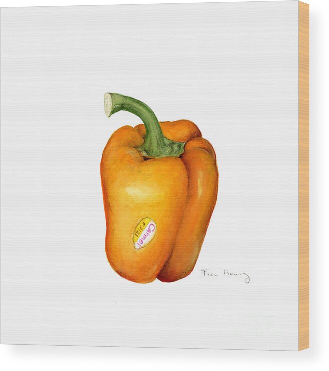 Botanical Wood Print featuring the painting Orange pepper by Fran Henig