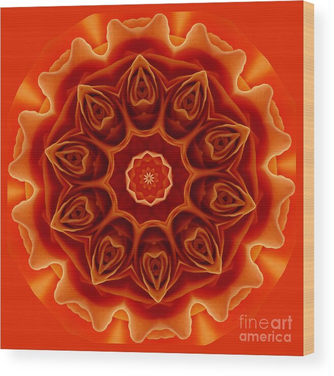 Flower Wood Print featuring the digital art Orange Rose Mandala by Julia Underwood