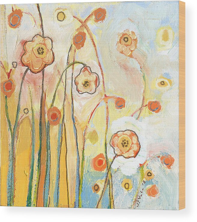 Floral Wood Print featuring the painting Orange Whimsy by Jennifer Lommers