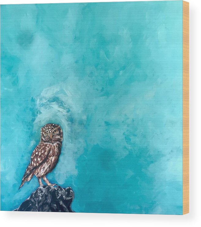 Owl Wood Print featuring the painting Owl by Joel Tesch