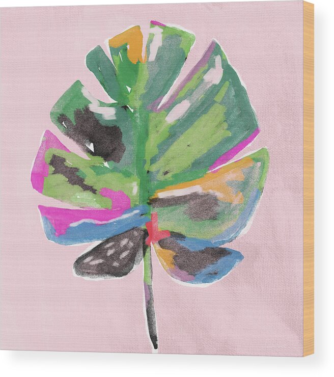 Palm Leaf Wood Print featuring the mixed media Painted Palm Leaf 2- Art by Linda Woods by Linda Woods