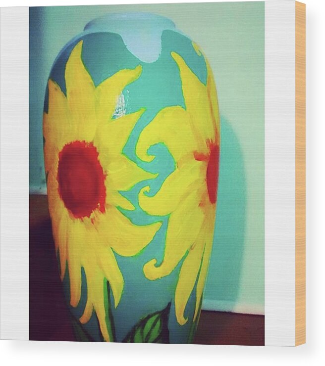 Farmersmarkethawaii Wood Print featuring the photograph Painted Sunflowers On A Huge Vase by Genevieve Esson