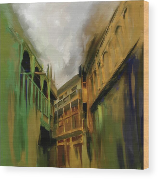Peshawar Wood Print featuring the painting Painting 791 1 Wooden Architecture by Mawra Tahreem