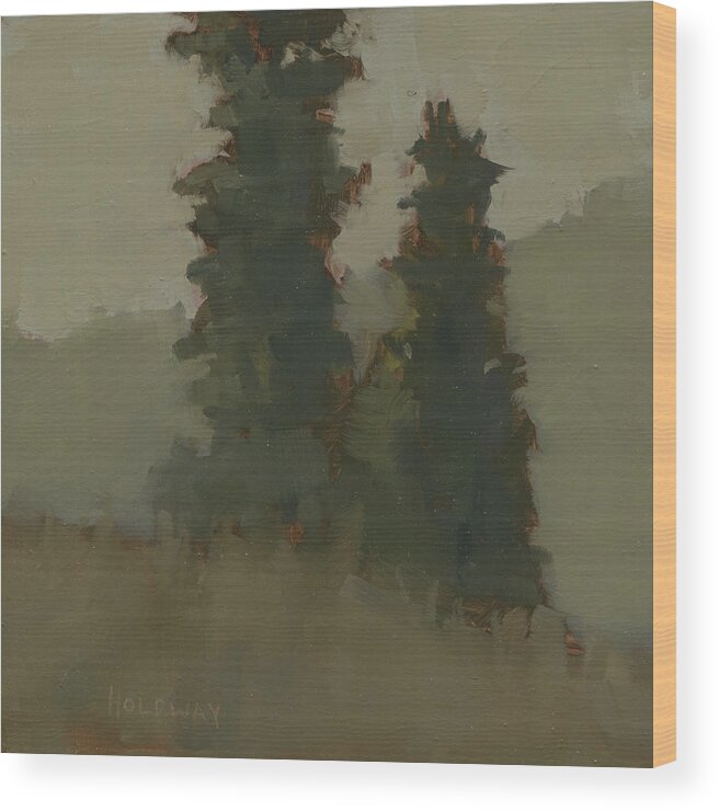 Trees Wood Print featuring the painting Pair of Trees by John Holdway