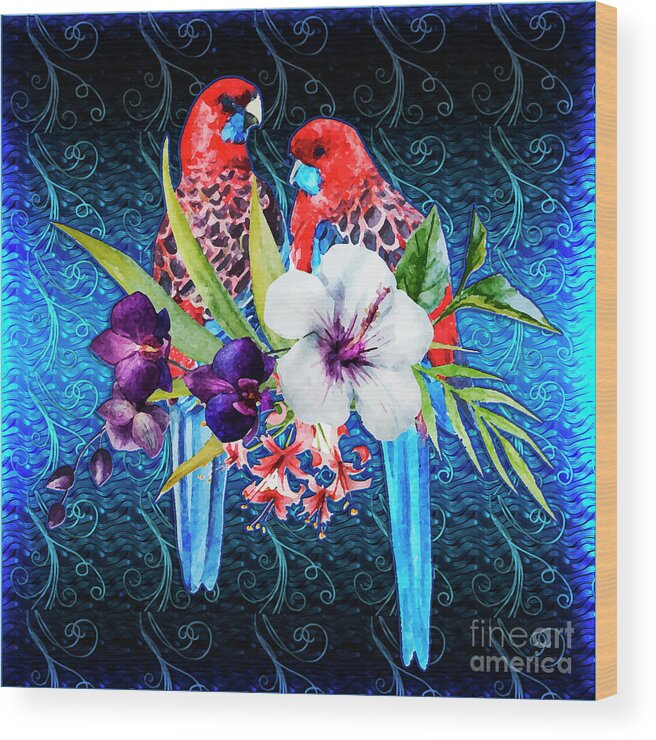Birds Wood Print featuring the digital art Paired Parrots by Digital Art Cafe