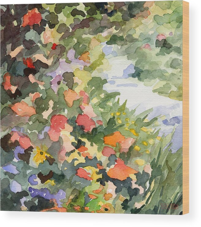 Garden Wood Print featuring the painting Path Monets Garden Watercolor Paintings of France by Beverly Brown Prints