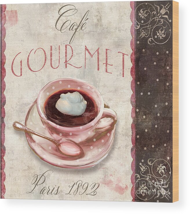 Coffee Wood Print featuring the painting Patisserie Cafe Gourmet Coffee by Mindy Sommers