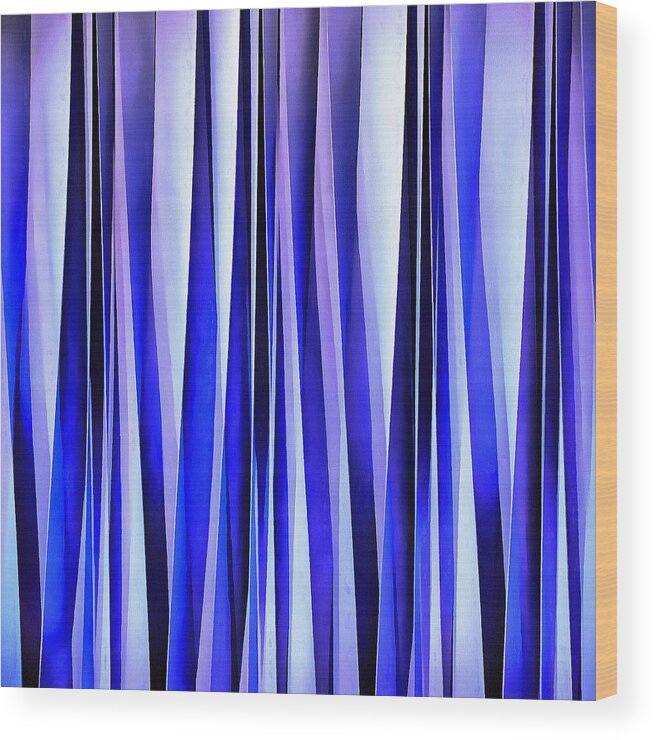 Abstract Wood Print featuring the digital art Peace and Harmony Blue Striped Abstract Pattern by Taiche Acrylic Art