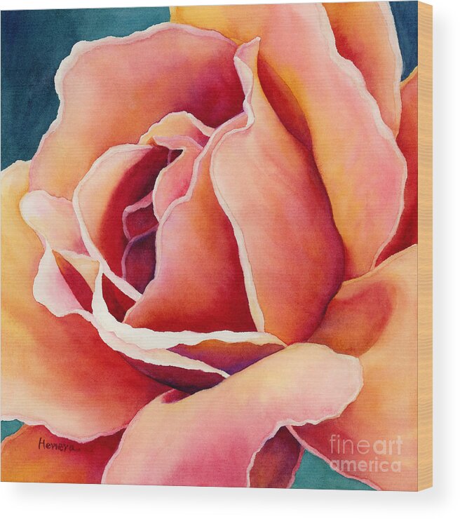 Rose Wood Print featuring the painting Peach Rose by Hailey E Herrera