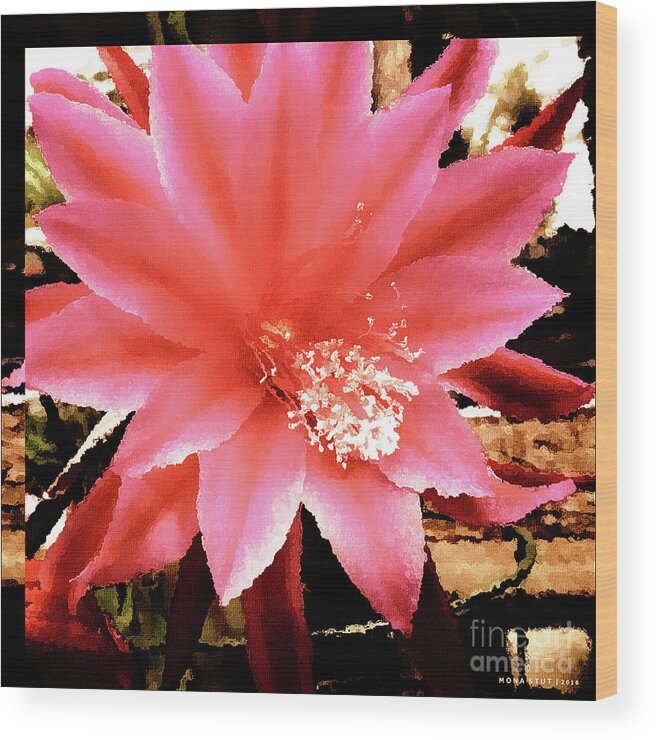 Mona Stut Wood Print featuring the digital art Peachy Pink Cactus Orchid by Mona Stut