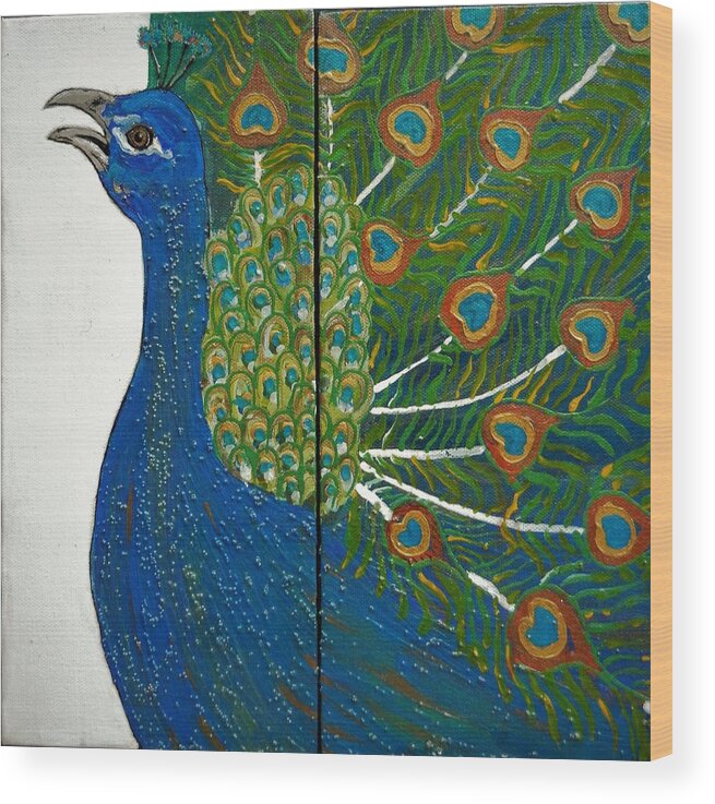 Peacock Wood Print featuring the painting Peacock IV by Kruti Shah