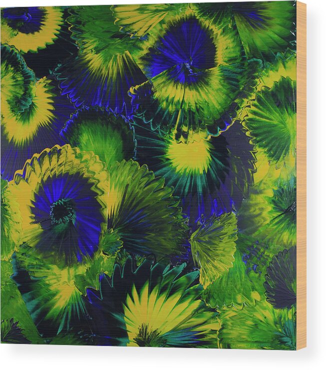 Abstract Wood Print featuring the painting Peacocks On the Run by Tina Law