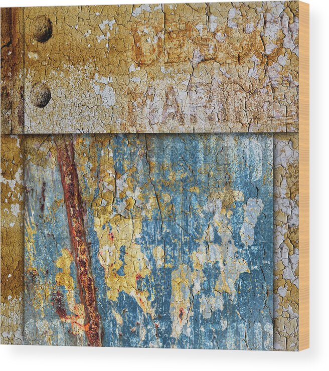 Paint Wood Print featuring the mixed media Peeling Paint and Rusty Metal by Carol Leigh