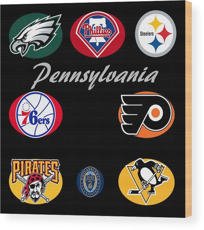 Pennsylvania Wood Print featuring the digital art Pennsylvania Professional Sport Teams Collage by Movie Poster Prints