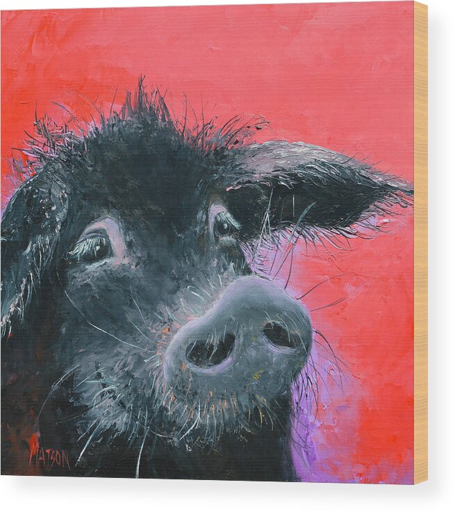 Pig Wood Print featuring the painting Percival the Black Pig by Jan Matson